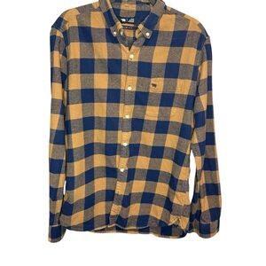 The Bear House‎ Slim fit navy & brown 100% cotton flannel button down size large